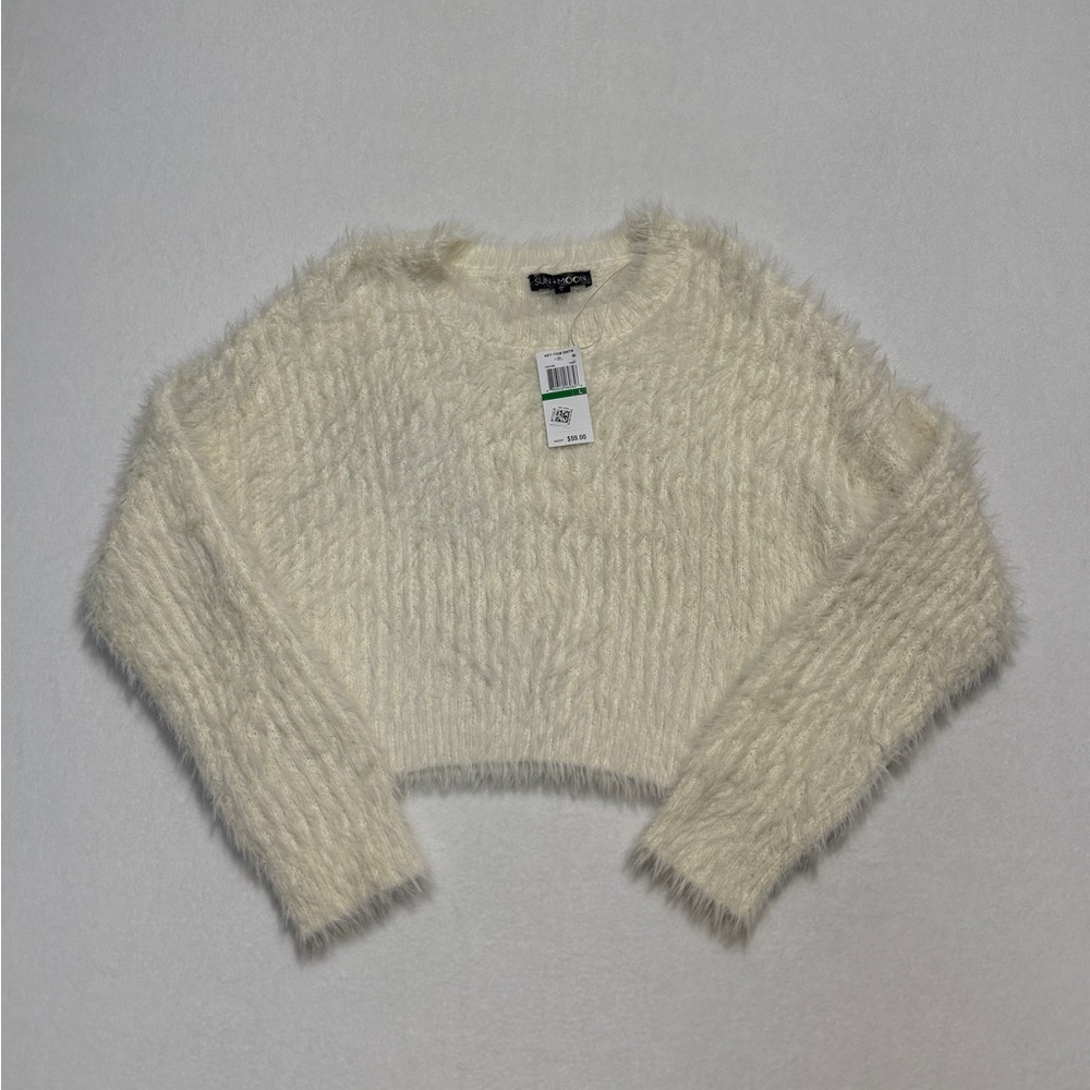 Sun + Moon Ivory Crew Neck Sweater Size L